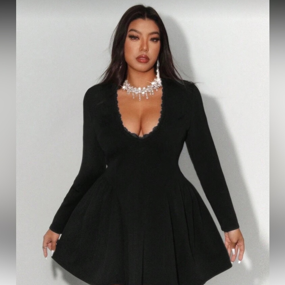 SHEIN Elegant Black Long Sleeve Dress